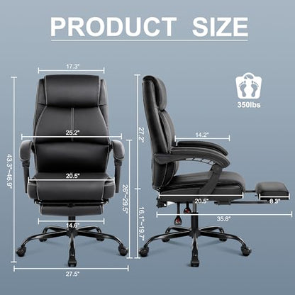 Misolant Big and Tall Office Chair with Footrest, High Back Desk Chair with Linkage Armrest, 90-155° Recline Executive Computer Chairs with Adjustable Height for Home - color: Black