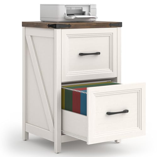 2 Drawer Vertical File Cabinet, Wood Farmhouse Cabinet, White and Brown - color: White and Brown, size: 2 Drawers