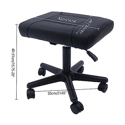 Adjustable Height Office Footrest with Wheels 360 Rolling Multi-Use Stool for Gaming Home Office, Black