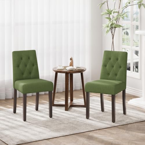 Upholstered Dining Chairs Set of 2, Modern Fabric Dining Chairs with Tufted Design, Kitchen Side Chairs, Farmhouse Dinner Chair with Wood Legs for Kitchen Restaurant Living Room, Green - color: Green, size: Set of 2