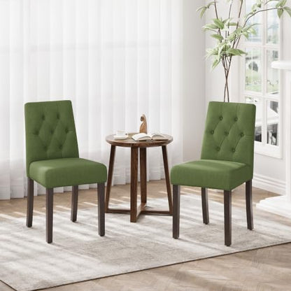 Upholstered Dining Chairs Set of 2, Modern Fabric Dining Chairs with Tufted Design, Kitchen Side Chairs, Farmhouse Dinner Chair with Wood Legs for Kitchen Restaurant Living Room, Green - color: Green, size: Set of 2