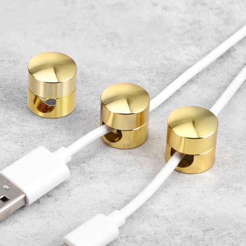 Cable Anchors Desk, 3 Sets Gold Adhesive Phone Charger Holders for Cords Adjustable Wire Organizers Gold Cord Management Clips Nightstand Office Swag Hook for Chandelier Ceiling Lights Cable