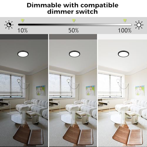 4Pack LED Flush Mount Ceiling Light Fixture, 7Inch 15W, Dimmable&3000K/3500K/4000K/5000K/6500K Adjustable Low Profile Ceiling Lights, 1500LM Round Lamp for Bathroom, Closet, Kitchen, Hallway, Black - color: Black, size: 7Inch-4pack