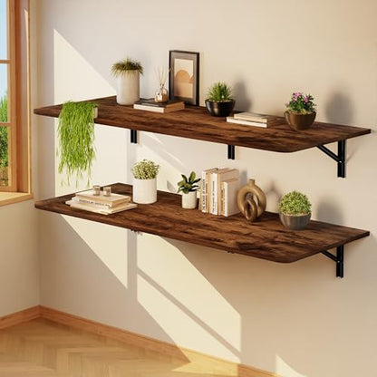 IAE Wall Mount Folding Desk,Floating Computer Desk for Small Spaces,Rustic | 55x22in engineered wood desktop with metal brackets, folds flat to save space in home office, apartment and laundry room - color: Rustic, size: 55"*22"