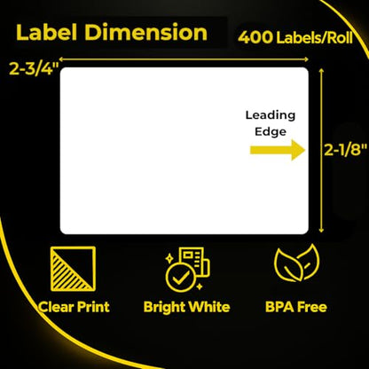 16 Rolls Thermal Labels Compatible for Dymo 30258/30324 (2 1/8" x 2 3/4") | 6400 Pcs White Multipurpose Labels Fits for Labelwriter 450, 450 Turbo, 4XL Printers (NOT for 550, 5XL) - size: 2 1/8” x 2 3/4” - 30258