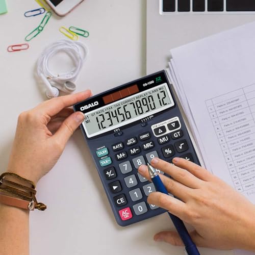 OSALO Large Desktop Calculator 12 Digit Check & Correct Office, Black - size: OS-120D Blue