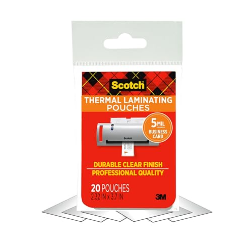 Scotch Thermal Laminating Pouches Premium Quality, 5 Mil Thick for Extra Protection, 20 Pack Business Card Size Laminating Sheets, Our Most Durable Lamination Pouch, 2.3 x 3.7 inches (TP5851-20) - style: Business Card