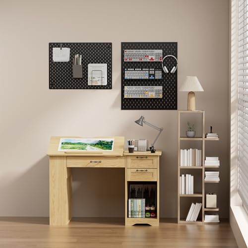 Drafting Table with Storage Cabinet & Drawers, Adjustable Drawing Desk with Open Shelves, Craft Table Painting Desk for Artists, Painters, Drawing, Crafting, Reading, Writing, Working - color: Oak