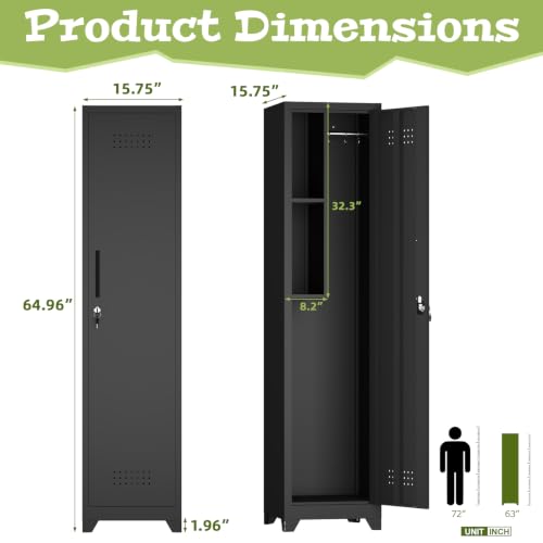Utility Closet for Cleaning Supplies, Black Metal Storage Cabinet - color: 65"h 1 Door - Black