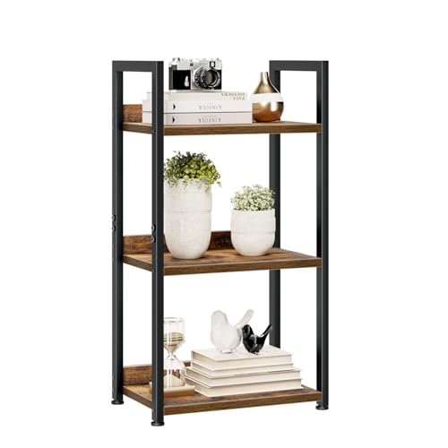 NUMENN Narrow Bookshelf, 3 Tier Freestanding Shelving Unit, Vintage | Small Book Shelf for Small Spaces, Metal Frame & Wood Shelves, Falling Prevention Baffle, Bookcase for Bedroom&Home Office - color: Vintage, size: 3 Tier(Narrow)