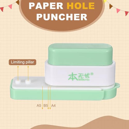 PATIKIL 5 Hole Paper Puncher, Hole Punch Binding Machine Spiral Coil Binder with 10Pcs 30 Ring Loose Leaf Binder Spines 5 Sheets Capacity for DIY Planner Scrapbook Office, Green - color: Green