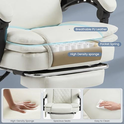 HOMREST 3D Kneading Massage Office Chair, White - color: White
