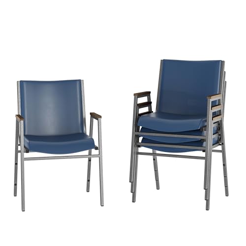 Flash Furniture Hercules Vinyl Stack Chair with Arms, Navy, 4-Pack - color: Navy Vinyl, size: Set of 4