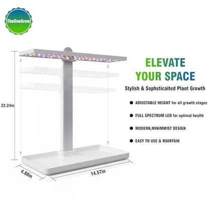 Desk Grow Light with Tray, Small Full Spectrum Plant Light for Indoor Plants, Adjustable Height Tabletop Grow Lamp for Succulents, Bonsai, Seedlings & Herbs, Auto 3/9/12H Timer, 4 Dimmable Levels