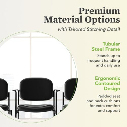 HON Scatter Guest Chair with Arms, Fabric Office Chairs, Black | Stackable desk chair no wheels for waiting rooms chairs, conference room chair, banquette seating, and office furniture - color: Black - Fabric Back - With Arms