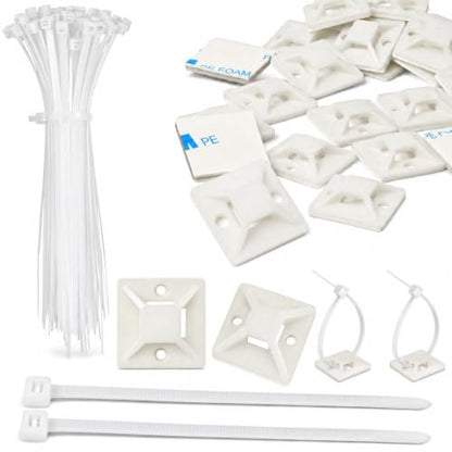 100 Pack Cable Tie Mounts with 6 Inch Zip Ties, Self Adhesive - color: White