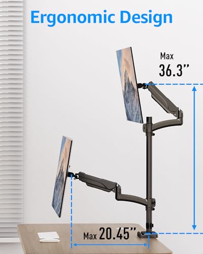 MOUNTUP Vertical Dual Monitor Mount Holds 4.4-17.6lbs, up to 32 Inch Stacked Monitor Mount with Gas Spring Arm with Clamp/Grommet Base, Dual Monitor Stand for Desk, For Home Office, VESA 75x75/100x100 - size: Dual