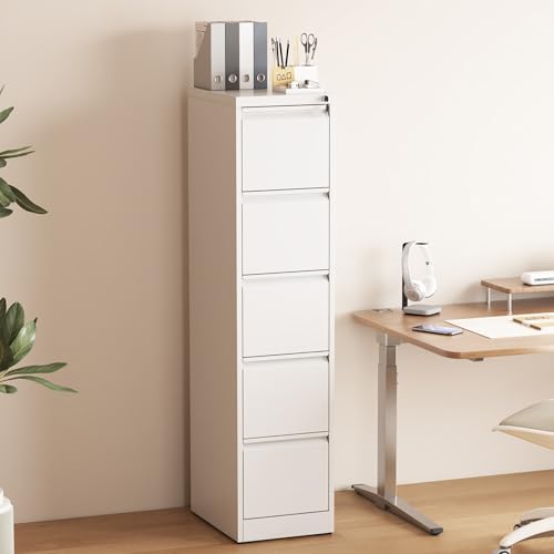 5 Drawer File Cabinet with Lock, Vertical Filing Cabinets for Home Office, Metal Storage Cabinets, Heavy Duty File Cabinet for Letter/Legal/A4/F4 Size Amsseble Required, White - color: White, size: 5 Drawers-Letter/Legal/A4/F4