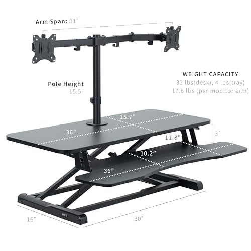 VIVO Black 36 in Standing Desk Converter with Monitor Stand, DESK-V036K-M2 - color: Black, size: 36"