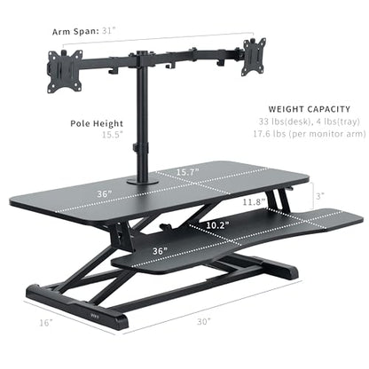 VIVO Black 36 in Standing Desk Converter with Monitor Stand, DESK-V036K-M2 - color: Black, size: 36"