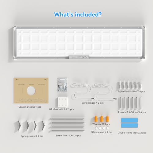 AIKVSXER 2PCS 1x4 LED Flat Panel Light Surface Mount with Wireless Switch | App Control, Night Mode, 50W 5500LM, 3000K/4000K/6500K, Ultra-Thin LED Light for Office Home,120-277V - White