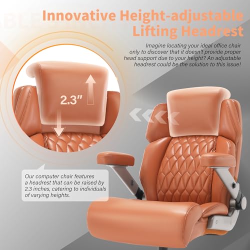 Big and Tall Office Chair 700lbs, Ergonomic High Back Computer Desk Chair | Adjustable Headrest&Lumbar Support, 3D Flip Arms, Large Wheels, Heavy Duty Metal Base, Thick Padded Wide Seat Executive Chair - color: Gold Brown