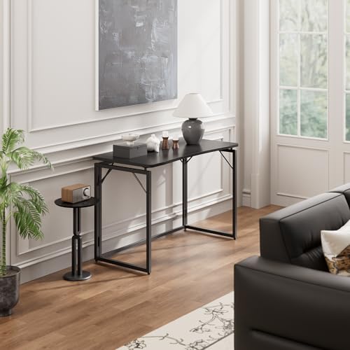 JOYMOOP 47.2" Black Folding Desk, No Assembly, Wooden Top, Large Size - color: Black, size: 47.2" Width