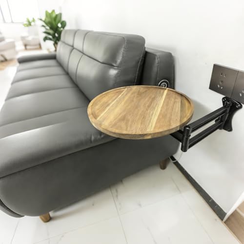 Retractable Wall Mount Folding Table, Adjustable Wall Mounted Coffee Table, Balcony Coffee Table, 11.8 Inch Round Wooden Tabletop, Acacia Brown, Adjustable Angle, Space-Saving Design (black, small) - size: Small