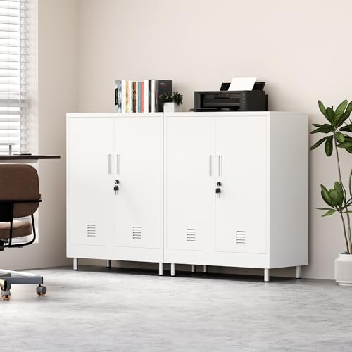 JINGUR Metal Storage Cabinet with Locking Doors, 40.3" H, White