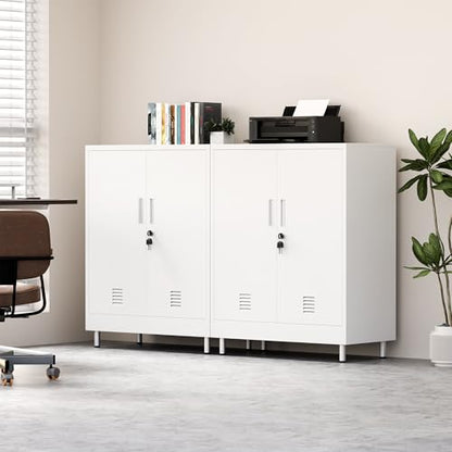 JINGUR Metal Storage Cabinet with Locking Doors, 40.3" H, White