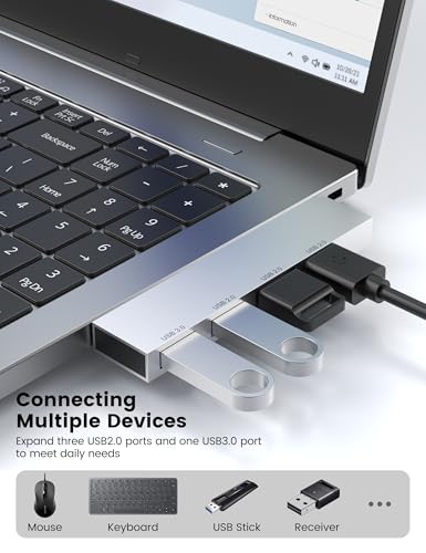Multi Port USB Hub, Fidioto 4 Port USB Adapter(1 * 3.0 Hub, 3 * 2.0 Hub), USB Hub for Laptop, iMac Pro, MacBook Air, Mac mini/Pro, Notebook PC, USB Flash Drives and Mobile HDD Etc. - color: 4in1-Right-Silver