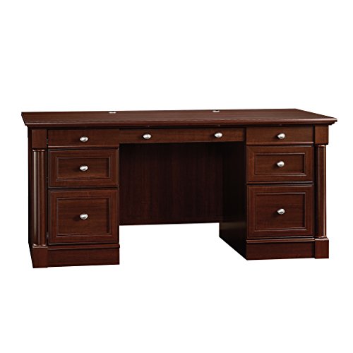 Sauder Palladia Office Desk with Drawers, Executive Desk with File Cabinet Storage, Cable Management, Keyboard Tray, in Select Cherry Finish - color: Select Cherry