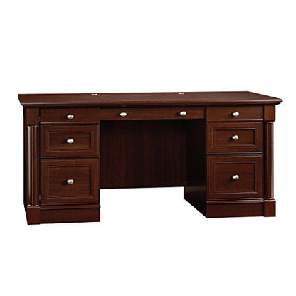 Sauder Palladia Office Desk with Drawers, Executive Desk with File Cabinet Storage, Cable Management, Keyboard Tray, in Select Cherry Finish - color: Select Cherry
