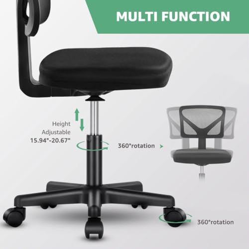 Armless Mesh Office Chair, Ergonomic Low Back Deskchair, Adjustable Rolling Task Computer Swivelchairs for Small Spaces Home Bedroom Study, Black - color: Black