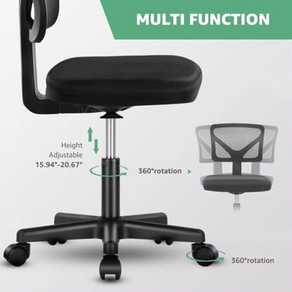 Armless Mesh Office Chair, Ergonomic Low Back Deskchair, Adjustable Rolling Task Computer Swivelchairs for Small Spaces Home Bedroom Study, Black - color: Black