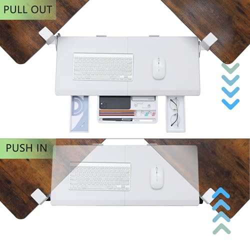 ETHU Corner Keyboard Tray Under Desk with Metal Rail, 26.8x11.8", White - color: White