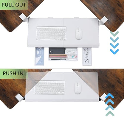 ETHU Corner Keyboard Tray Under Desk with Metal Rail, 26.8x11.8", White - color: White