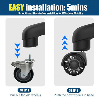 Minewill 2" Office Chair Wheels - Protection for Hardwood Floors and Carpet | Heavy Duty 2000 LBS, 360° Silent Smooth, Standard Stem 7/16″* 7/8″(11mm*22mm),Office Furniture Casters Set of 5(Black) - color: Black