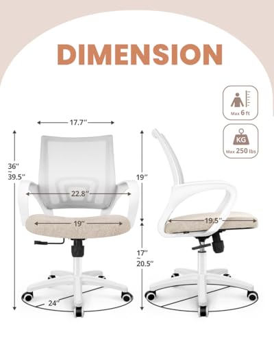 NEO CHAIR Office Computer Chair Ergonomic Mid-Back Mesh Desk Chair, Beige | Breathable Mesh Back with Lumbar Support, Height Adjustment, Smooth Rolling Casters for Home Office, Study or Gaming Setup - color: Beige