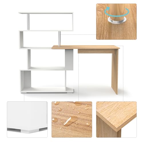 Mondeer 41.7" L-Shaped Desk with 4-Tier Shelves for Home Office - color: White and Wood