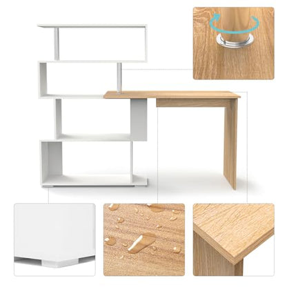 Mondeer 41.7" L-Shaped Desk with 4-Tier Shelves for Home Office - color: White and Wood