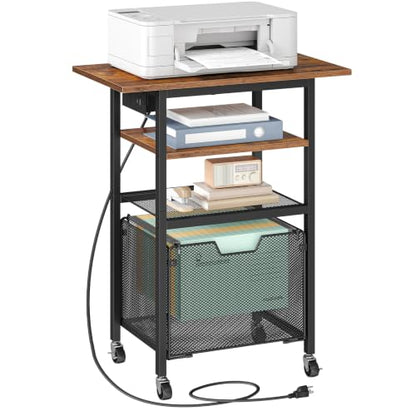 HOOBRO Printer Stand with Hanging File Drawer, Rolling Printer Cart on Wheels, Mobile Filing Cabinet Storage Shelf, Home Office Desk Side Organizer, Rustic Brown and Black BF17UPS01 - color: Rustic Brown + Black