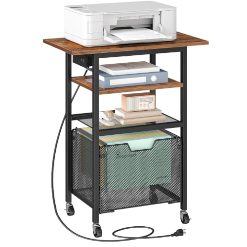 HOOBRO Printer Stand with Hanging File Drawer, Rolling Printer Cart on Wheels, Mobile Filing Cabinet Storage Shelf, Home Office Desk Side Organizer, Rustic Brown and Black BF17UPS01 - color: Rustic Brown + Black