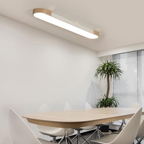Qcyuui Modern LED Ceiling Light,39.4 Inch Dimmable LED Flush Mount Ceiling Lights,White and Gold Long Ceiling Light Fixture for Office Bedroom Kitchen Hallway (48W/3000-6500K) - color: White and Gold/Dimm/48W/39.4IN/3000-6500K, size: 39.4in