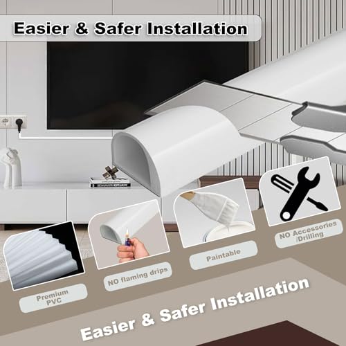 39" Silicone Cord Hider Wall Wall Cord Hider(1/4" Diameter) Cord Organizer Cord Covers Raceway Kit for Wires Hider Cable Management Under Desk W 0.54”× H 0.39”White