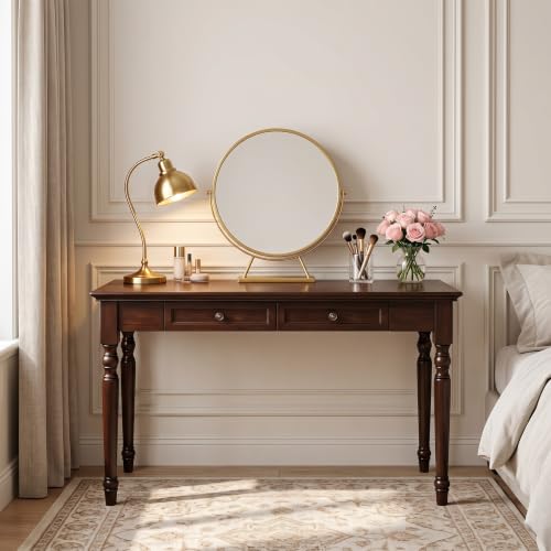 Walnut Writing Desks with Drawers, 47" French Country Style - color: Walnut, size: Standard-47 inches