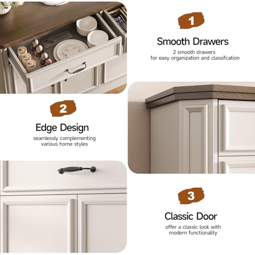 ONBRILL 55" Buffet Cabinet with 2 Storage Drawers, Wood Sideboard Off-White