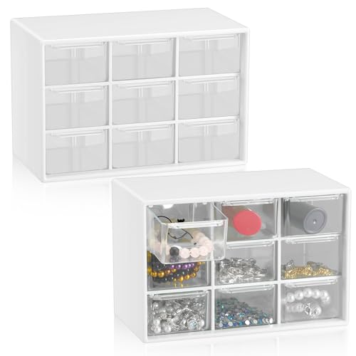 Wenqik 2 Pcs Mini Storage Drawers with 9 Clear Drawers,White - color: White