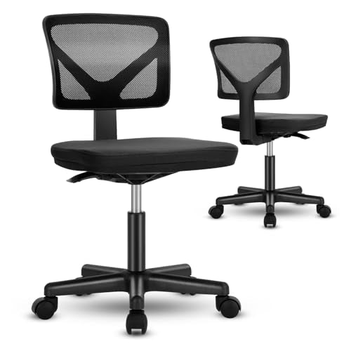 DUMOS Armless Desk Chairs, 2 Pack, Small Home Office Mesh Chairs | Ergonomic Adjustable Mid Back, Swivel Rolling Task, Computer Work Vanity Small Spaces, Black - color: Black, size: Set of 2
