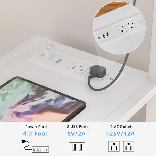 Lerliuo 24" Wide Large Printer Stand with Storage, White | Printer Table for Home Office with Charging Station, 3 Tier Industrial Mobile Printer Cart with Lockable Wheels - color: White